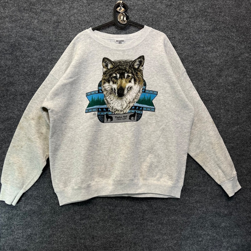 Vintage Lee Sturdy Sweats Heavyweight Timber Wolf Sweatshirt Men's Gray Graphic